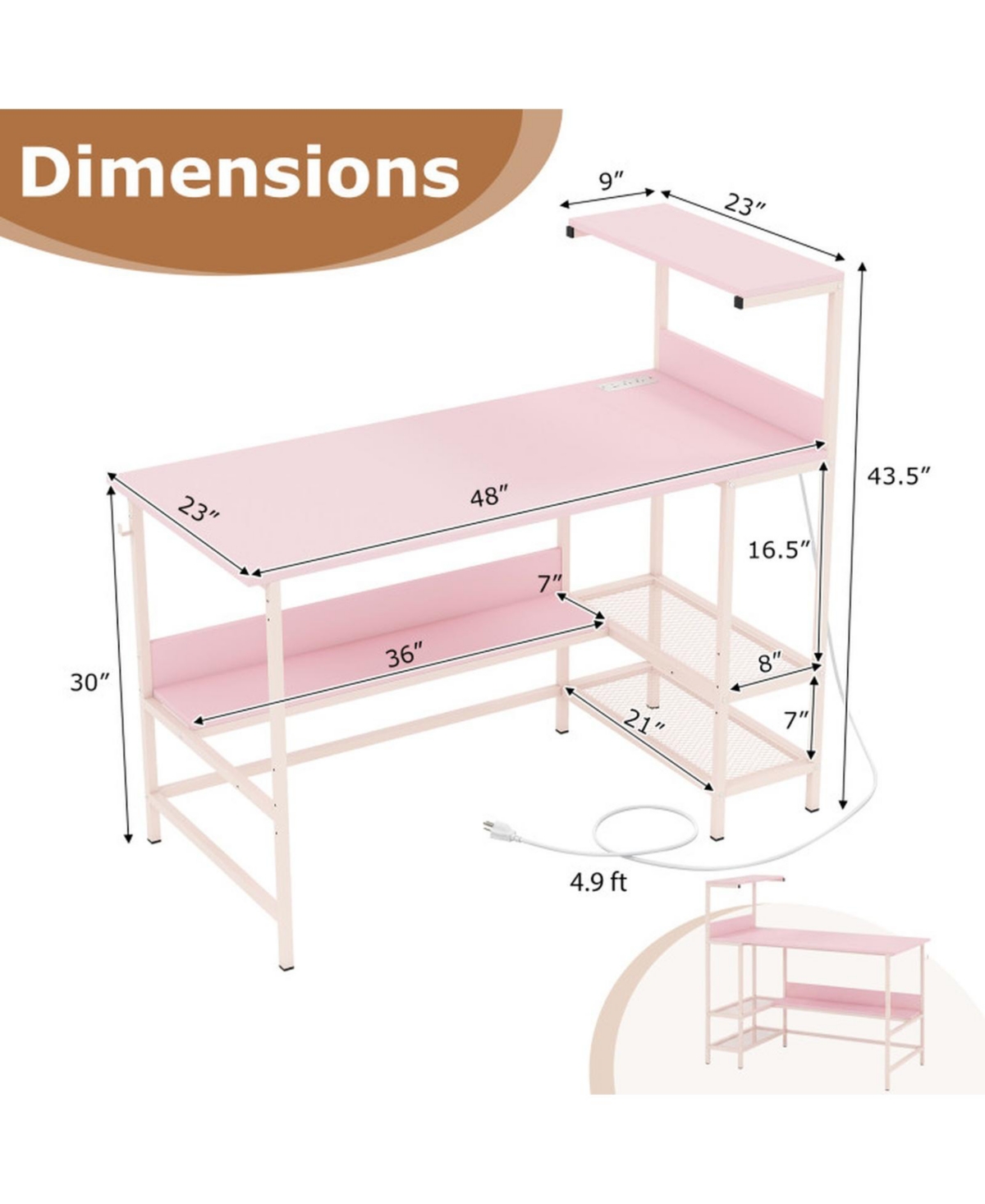 Sugift 48 Inch Computer Desk with Power Outlets and Storage Shelves