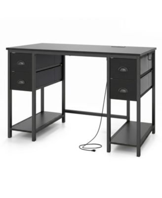 48 inch Computer Desk with Power Outlet Home Office Desk with 4 Fabric Drawers