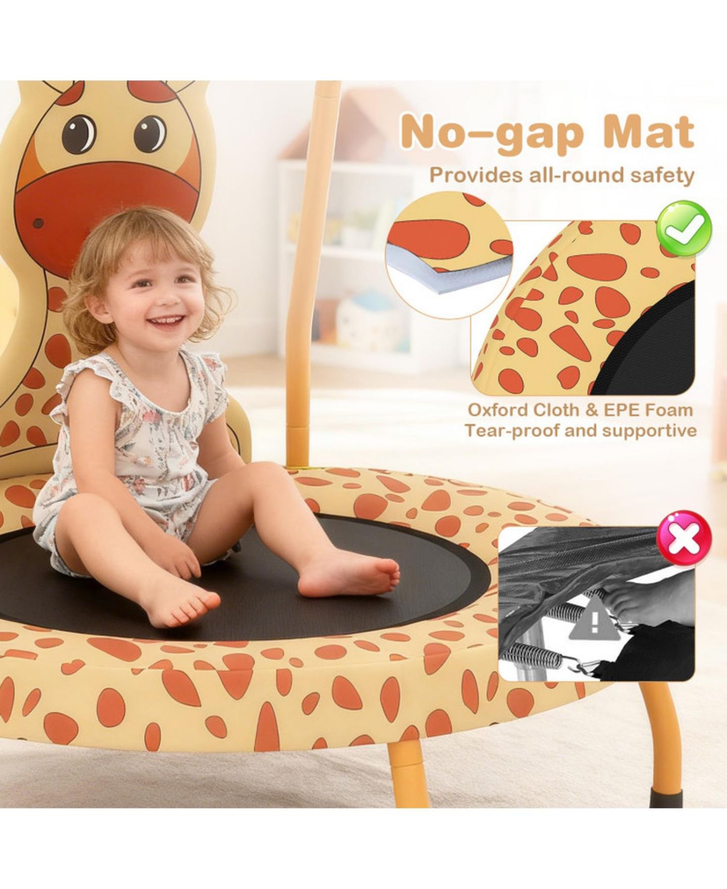 Детская игрушка SUGIFT Mini Trampoline with Foam-Padded Handle and Padded Cover, 28" x 30", 176 lbs Capacity, Ages 3-6, цвет: Оранжевый — фото 9