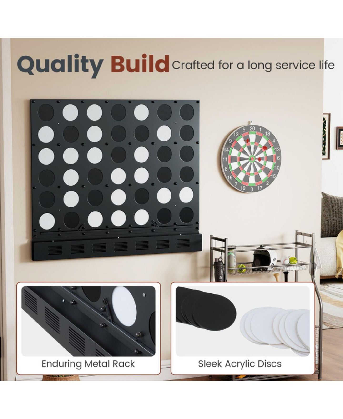 Детская настольная игра SUGIFT Wall-Mounted Jumbo 4-in-a-Row Board Game, Ages 6+, цвет: Чёрный — фото 4
