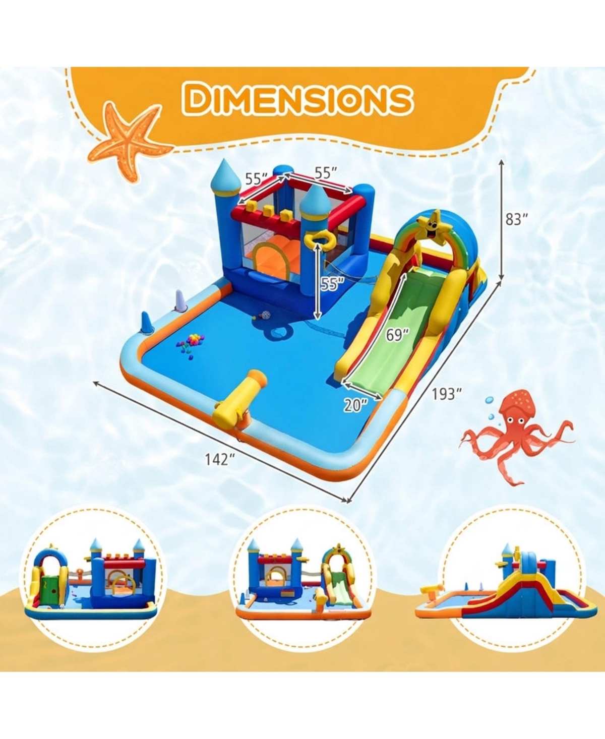 Hongge Inflatable Water Slide Park with Climbing Wall and Splash Pool, Ages 3-12