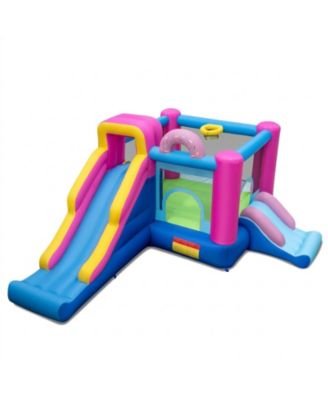Inflatable Bounce House with Dual Slides and Basketball Hoop, Ages 3-12