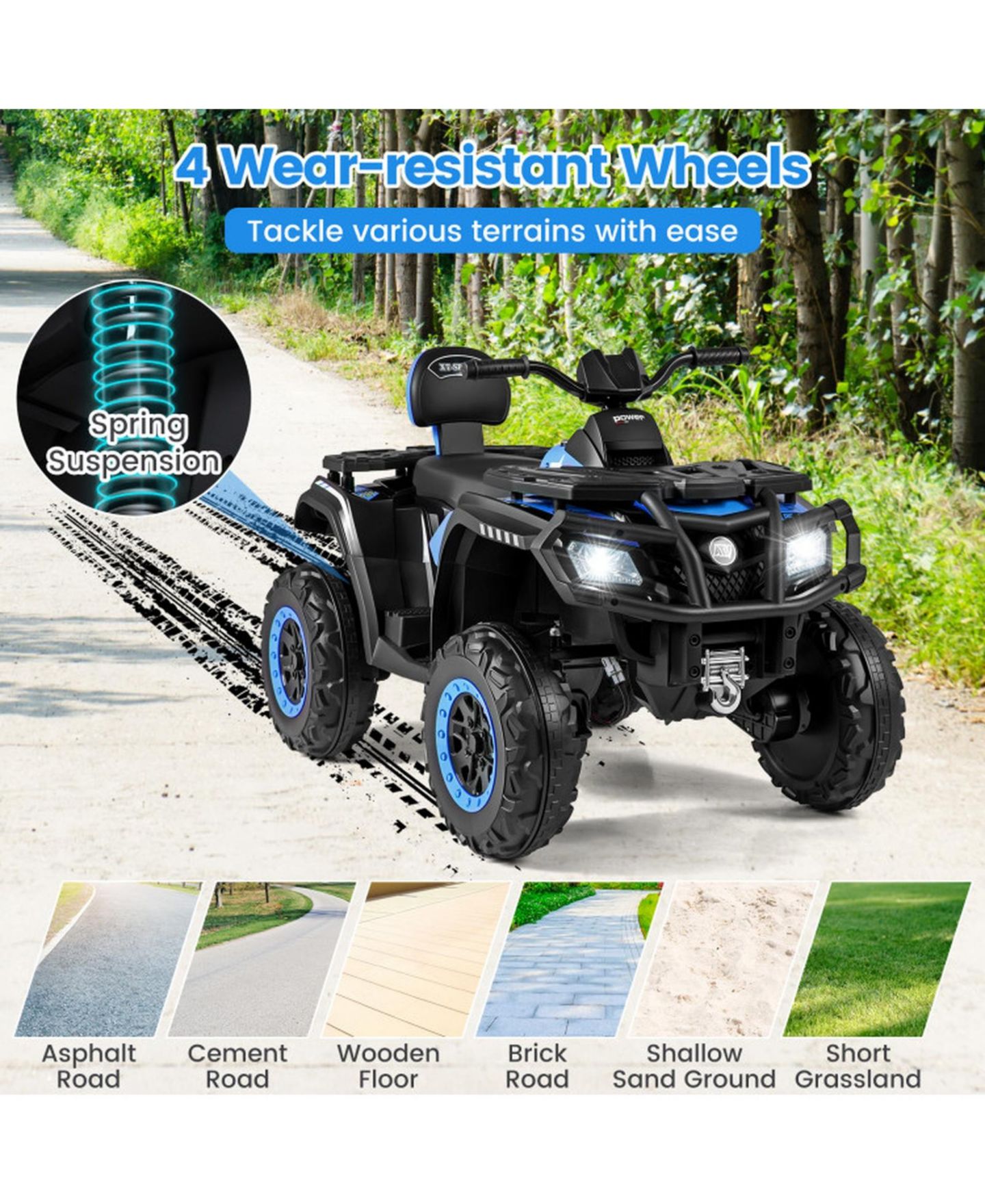 Детская игрушка HONGGE 24V 2-Seater Kids Ride-On ATV with Four Motors and LED Lights, Ages 3-8, цвет: Тёмно-синий — фото 7