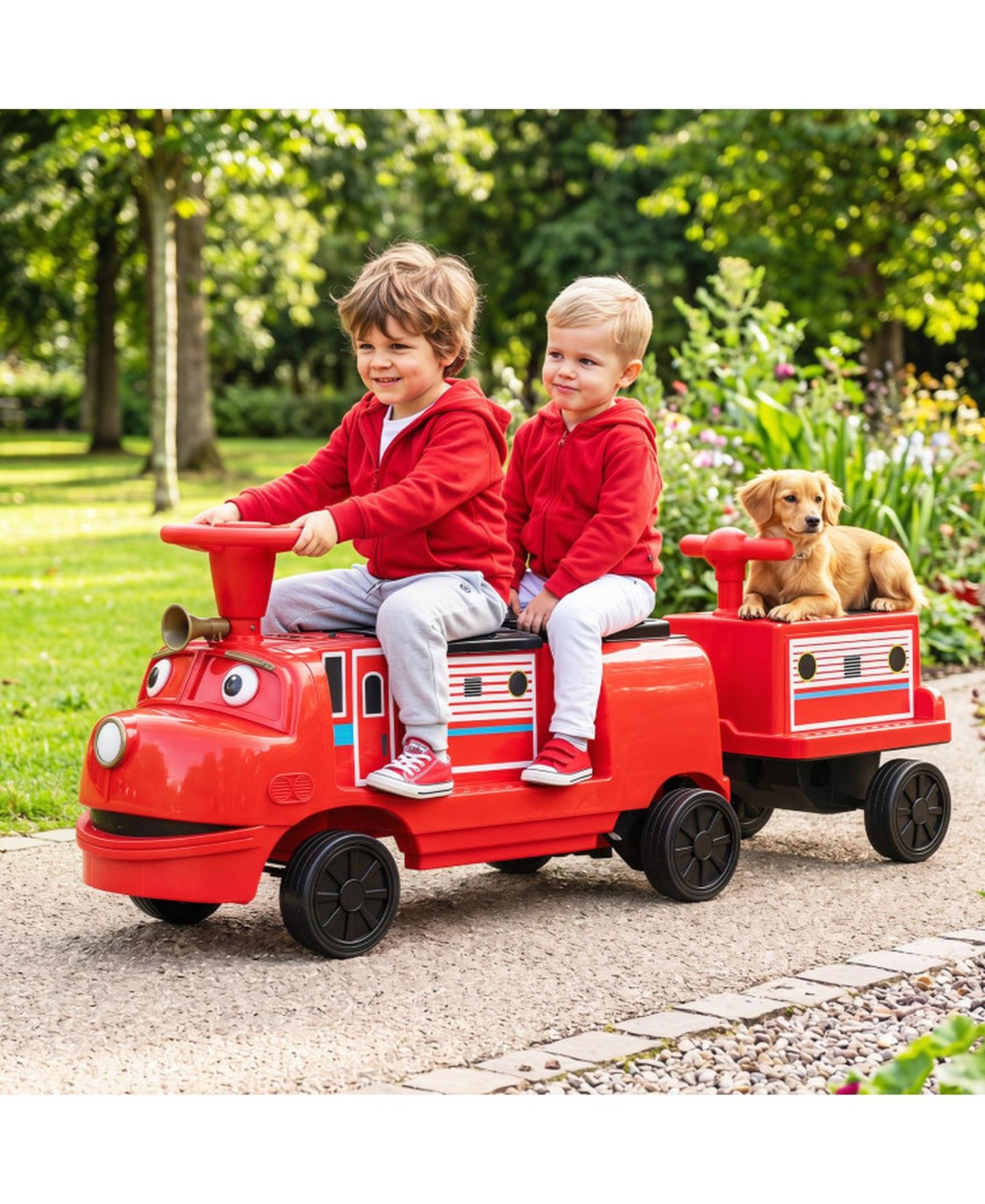 Детская игрушка HONGGE 12V Ride on Train 3-Seater with Detachable Carriage, Seats 3, Ages 3+, цвет: Красный / Чёрный — фото 2