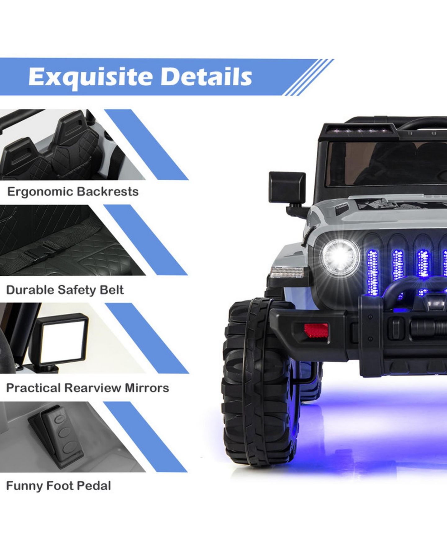 Детская игрушка HONGGE 12V Off-Road Ride-On Vehicle with Remote Control, 77 lbs Capacity, Ages 3+, цвет: Серый — фото 6