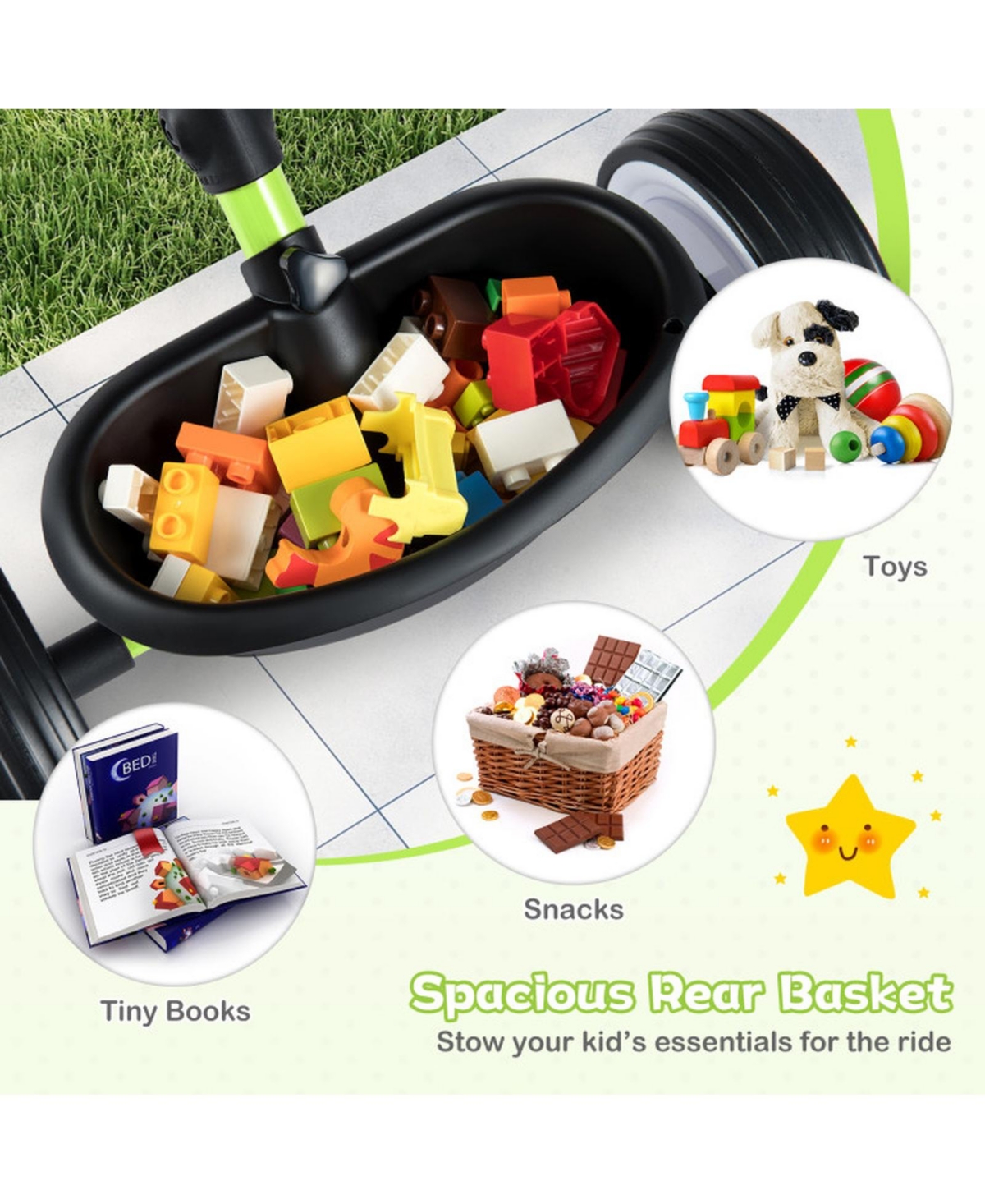 Hongge Toddler Tricycle with Adjustable Seat, Removable Pedals and Led Wheels, Ages 1-3