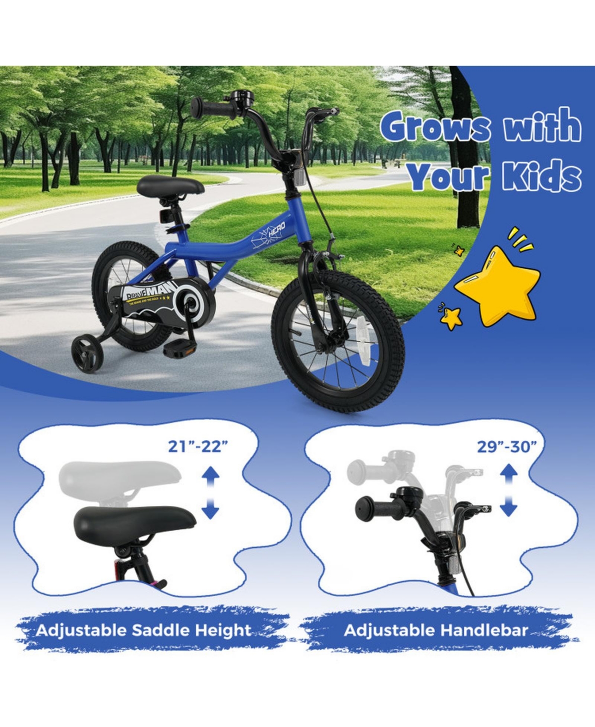 Hongge 14-Inch Kids Bike with Removable Training Wheels and Dual Brakes, Ages 3-5