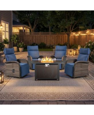 5 Piece Patio Furniture Set with Propane Firepit Table, 4Piece Outdoor Swivel Recliner Chairs and 43inch Fire Table