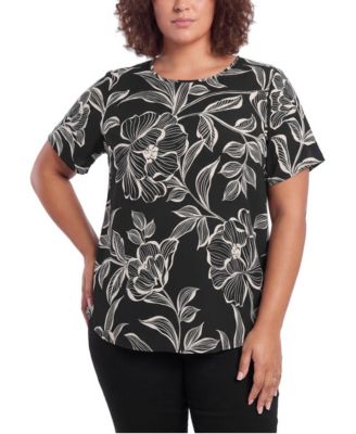 Plus Size Abbey Floral-Print Georgette Scoop Neck Blouse