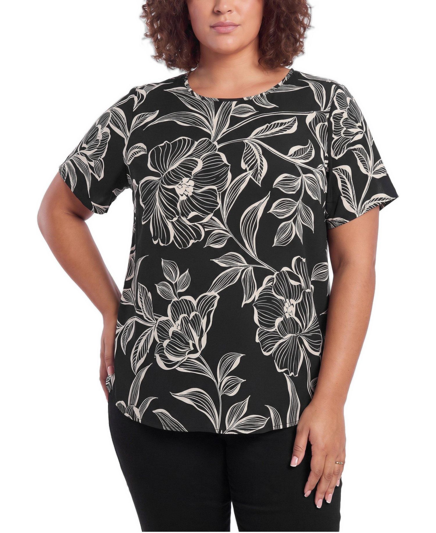 Plus Size Abbey Floral-Print Georgette Scoop Neck Blouse