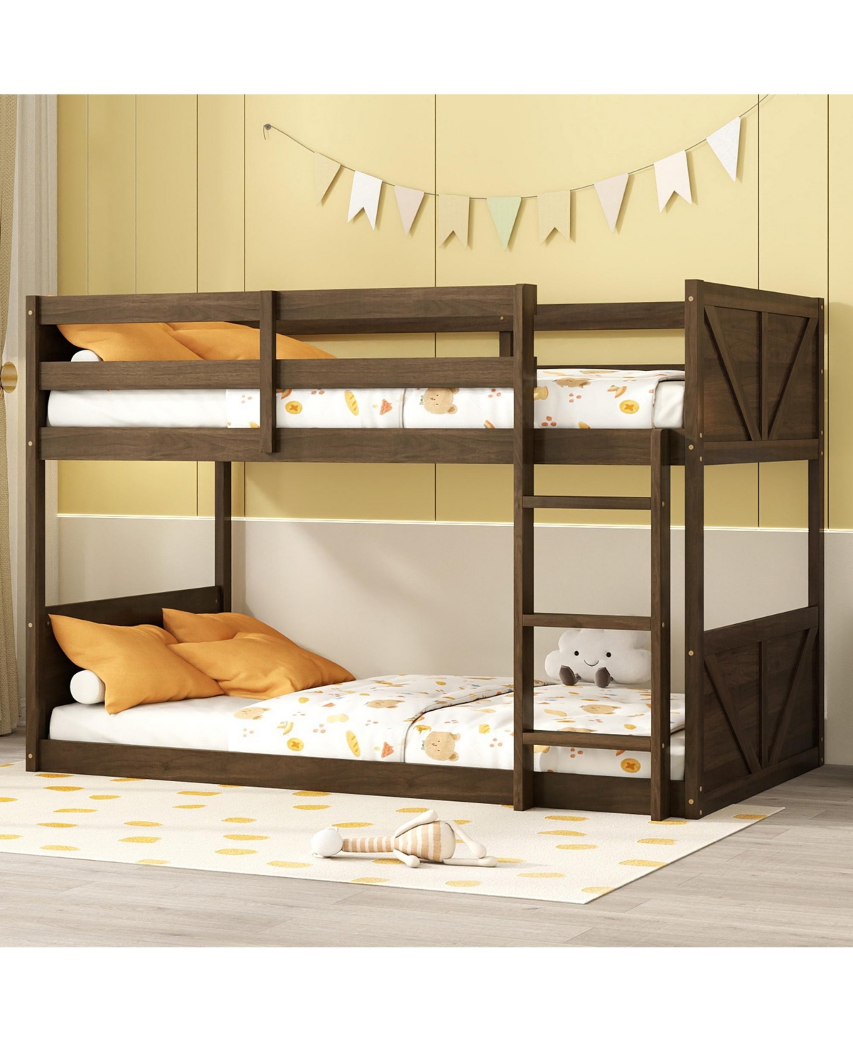 Sailvan Twin over Floor Bunk Bed with Panelled Headboard