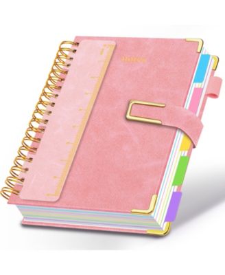 Hardcover Spiral Notebook College Ruled Leather Journal 5 Subject Dividers 300 Pages Magnetic Closure