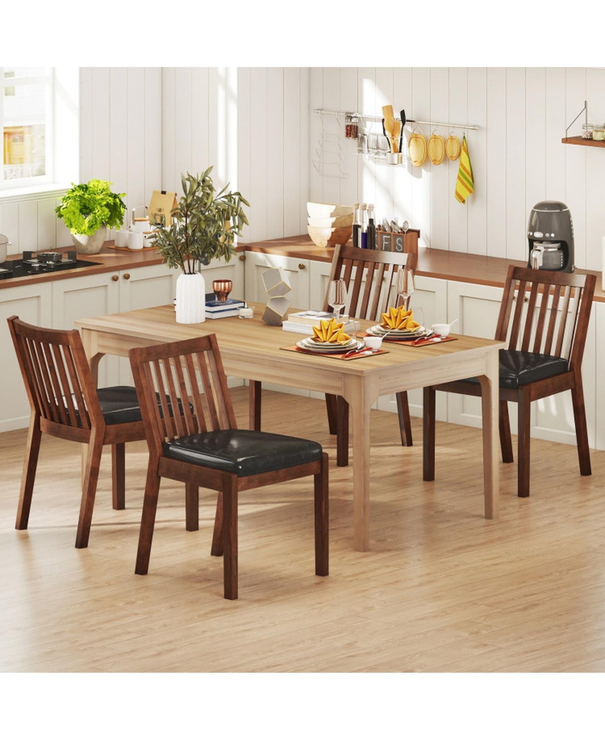 Sugift Set of 4 Pu Leather Upholstered Dining Chairs with Padded Seats