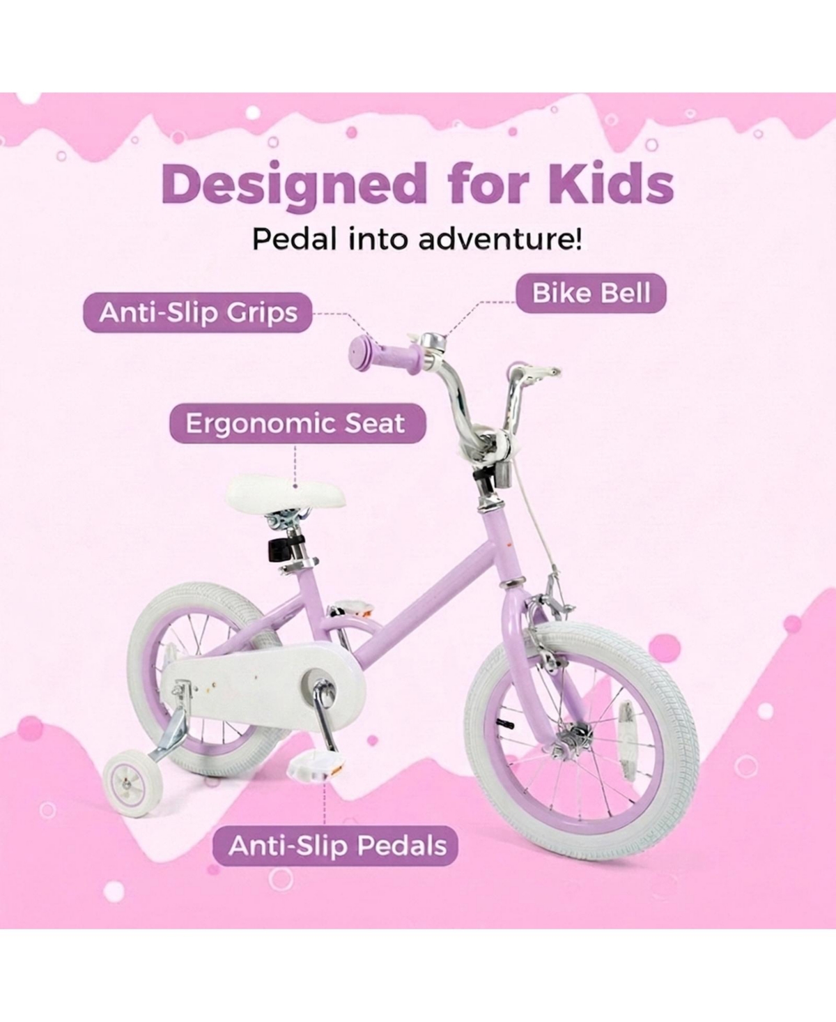 Hongge 14-Inch Kids Bike with Training Wheels, Adjustable Seat and Dual Brakes, Ages 3-5