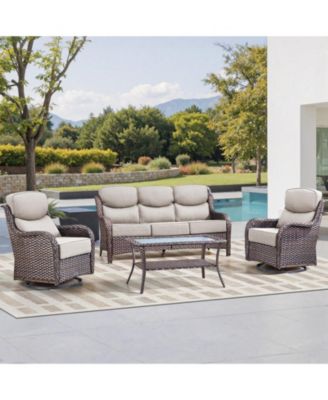 High Back Patio Furniture Set with Swivel Chairs, Outdoor Wicker Conversation Sets with 6inch Cushions, 4 Piece Outside Sofa Sets