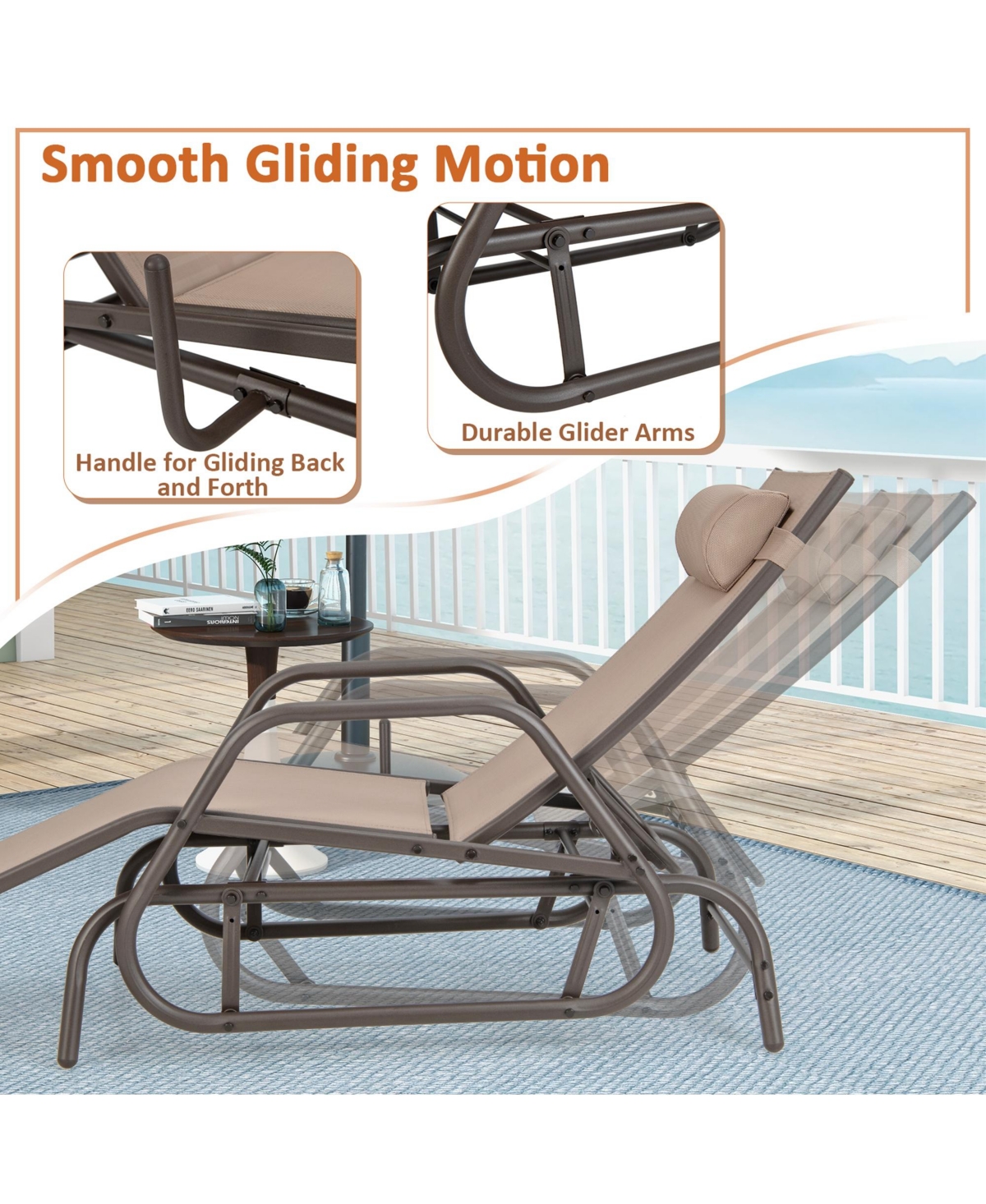 Costway 2 Piece Patio Chaise Lounge Glider Recliner Chair Adjustable Sturdy Frame Outdoor