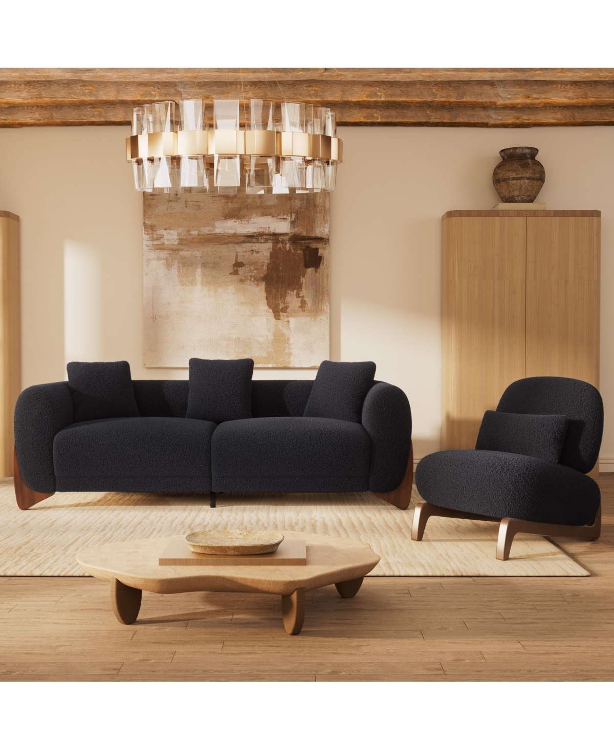 Morden Fort Mid Century Cloud Couch Sharp Upholstered Sofa with Waist Cushion Solid Wood Leg for Living Room Apartment