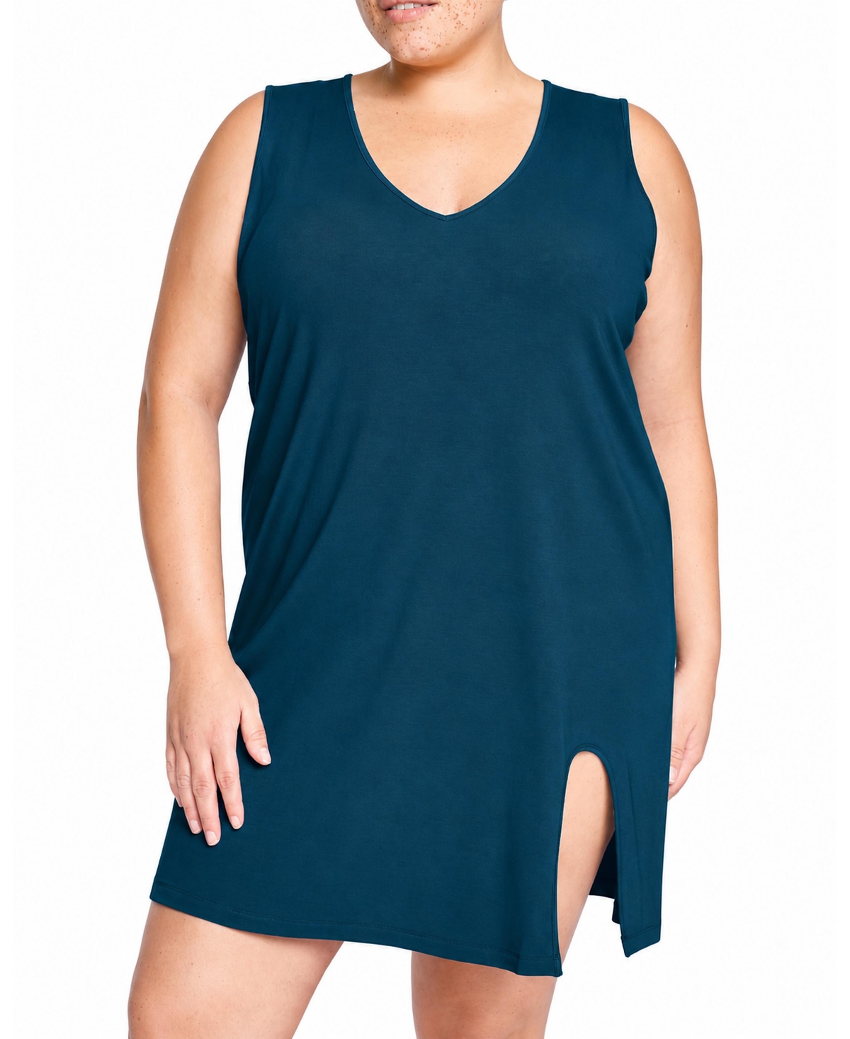 Universal Standard Plus Size Meko V-Neck Sleeveless Leg Cutout Nightgown - Deep sea