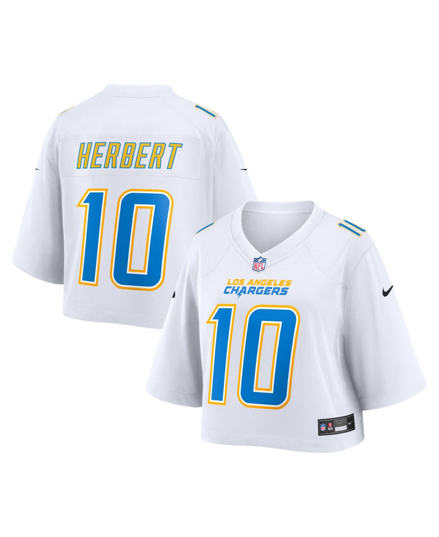 Women's Justin Herbert White Los Angeles Chargers Cropped Fashion Game Jersey