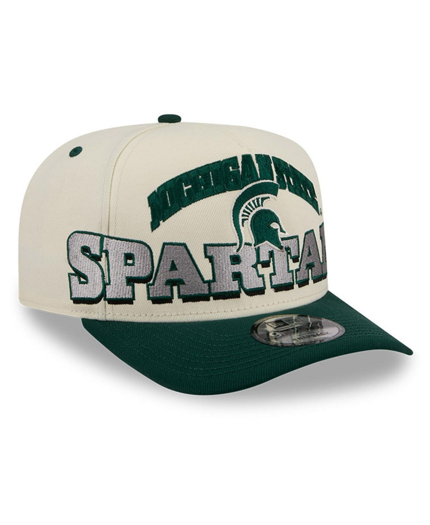 Мужская кепка New Era Cream/Green Michigan State Spartans March Madness Historic Collection 9FIFTY A-Frame Snapback Hat — фото 2