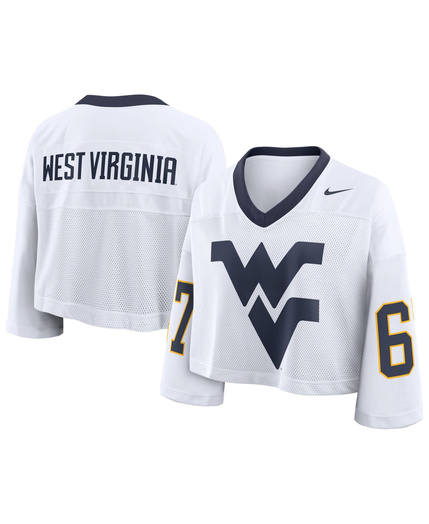 Women's White West Virginia Mountaineers Oversized Logo Cropped Fashion Jersey