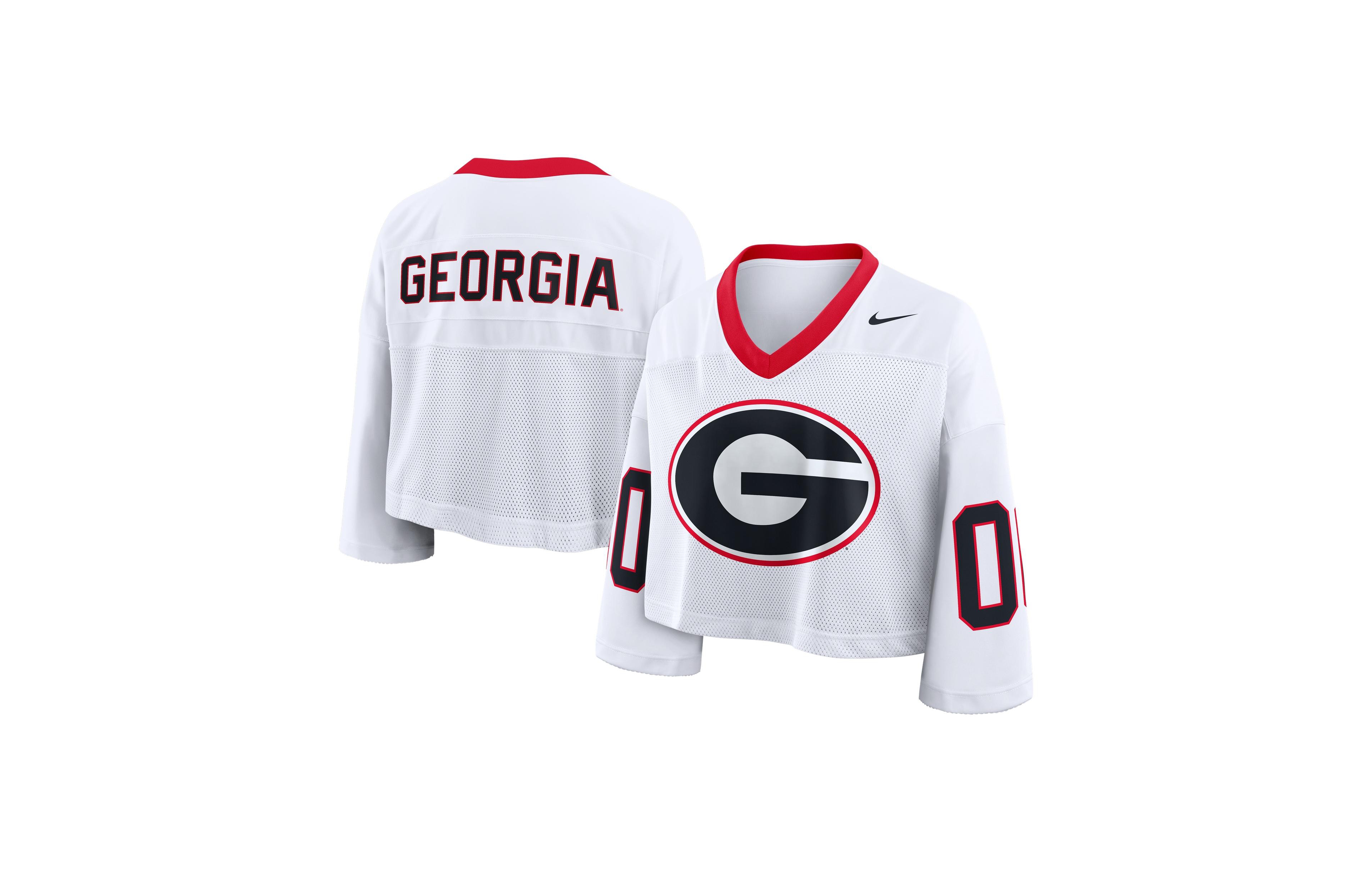 Nike Women's White Georgia Bulldogs Oversized Logo Cropped Fashion Jersey