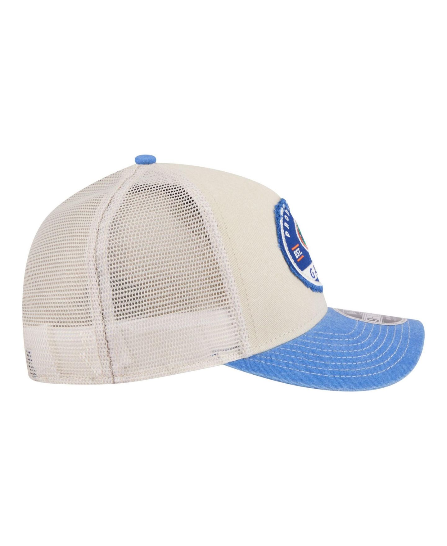 Мужская кепка New Era Stone/Royal Florida Gators Frayed Patch 9FORTY M-Crown A-Frame Trucker Adjustable Hat — фото 7