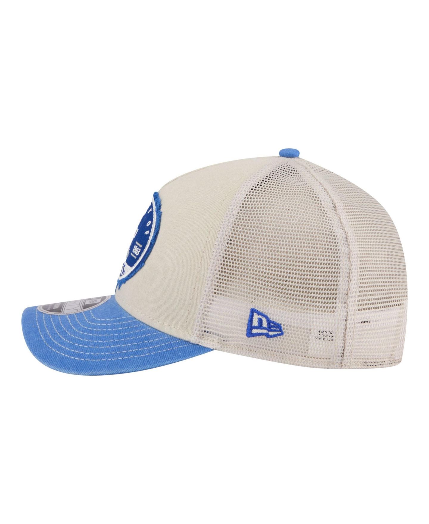 Мужская кепка New Era Stone/Royal Kentucky Wildcats Frayed Patch 9FORTY M-Crown A-Frame Trucker Adjustable Hat — фото 6