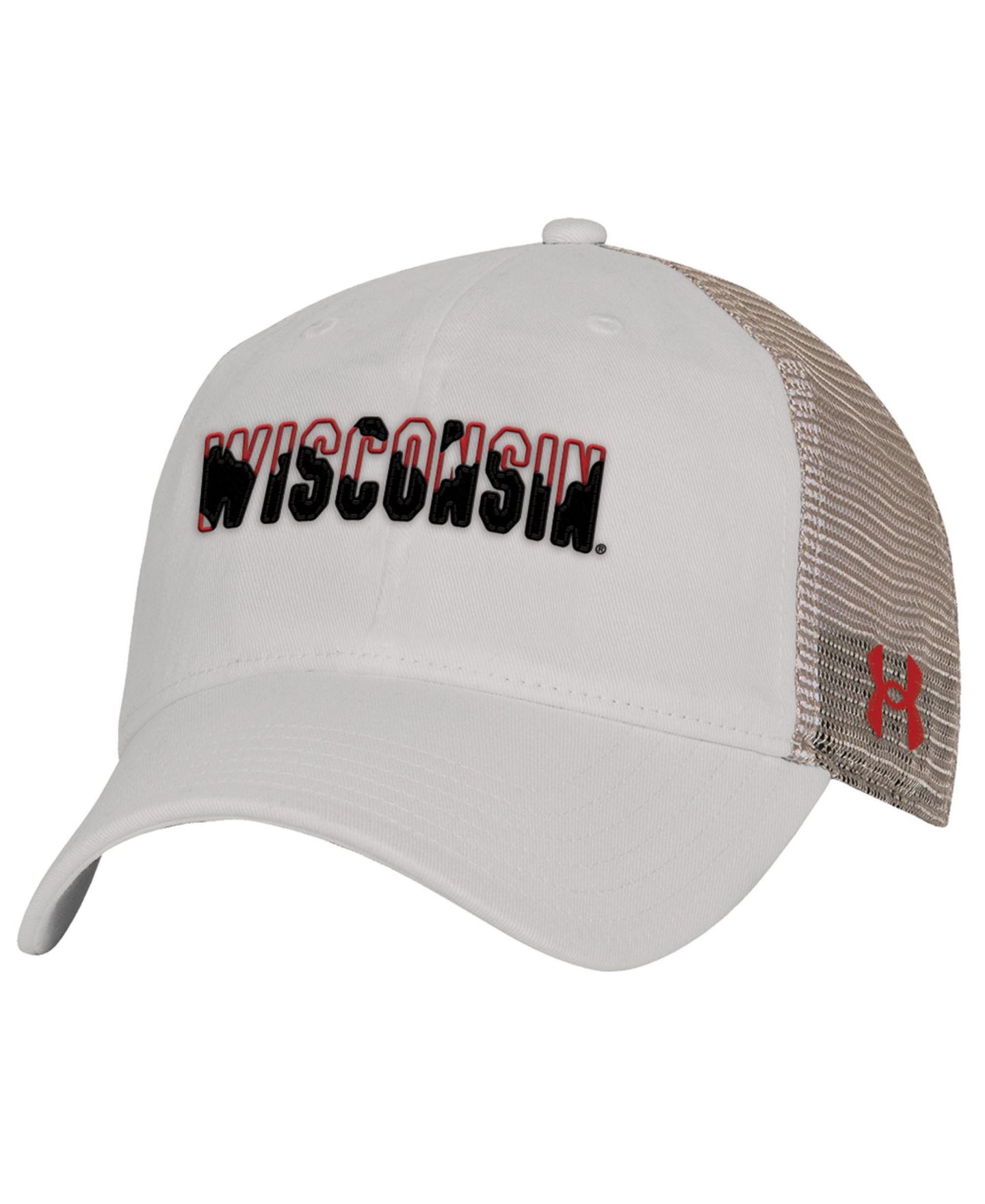 Мужская кепка Under Armour Cream Wisconsin Badgers College Essentials Adjustable Trucker Hat — фото 1