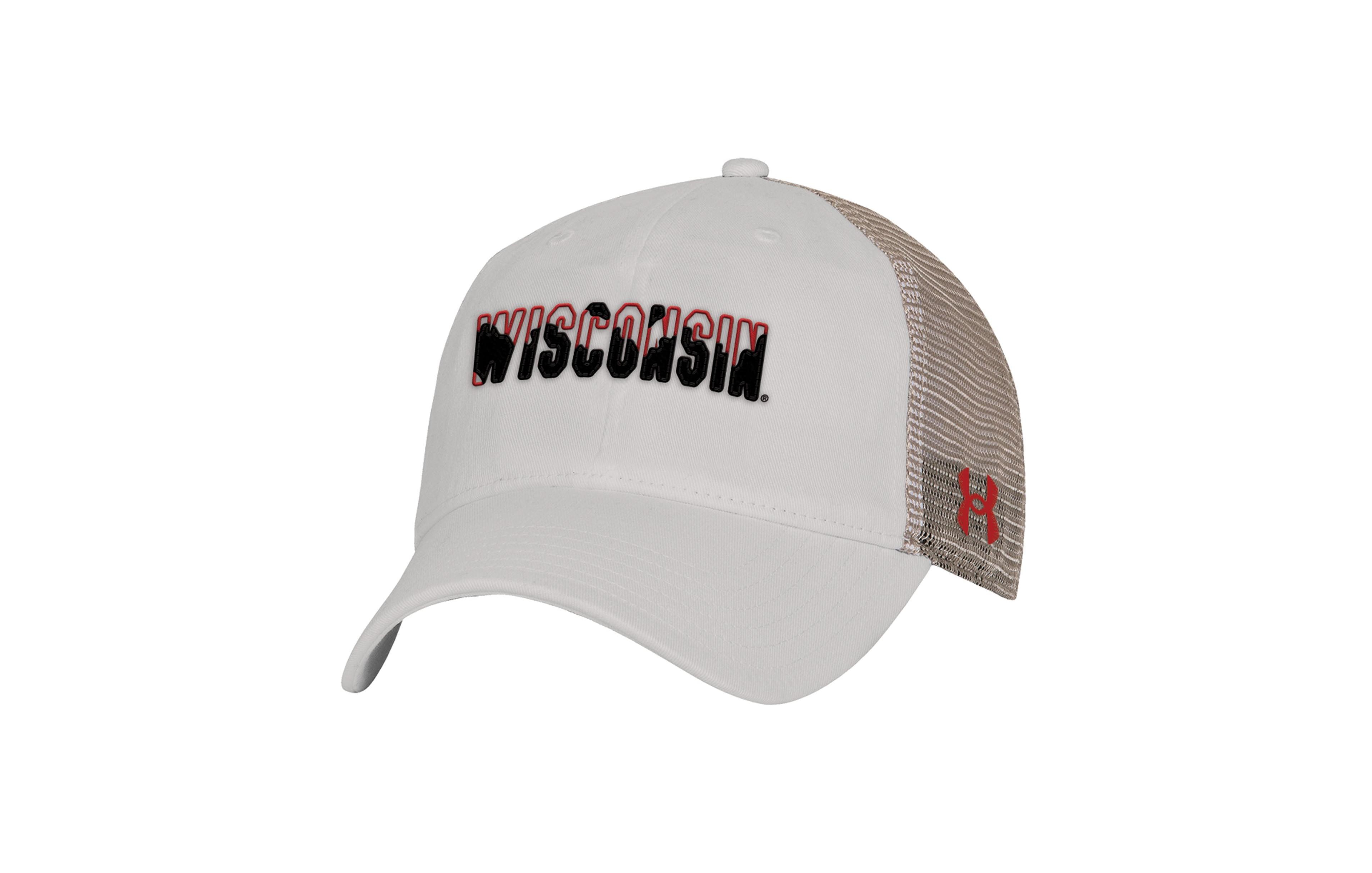 Under Armour Men's Cream Wisconsin Badgers College Essentials Adjustable Trucker Hat
