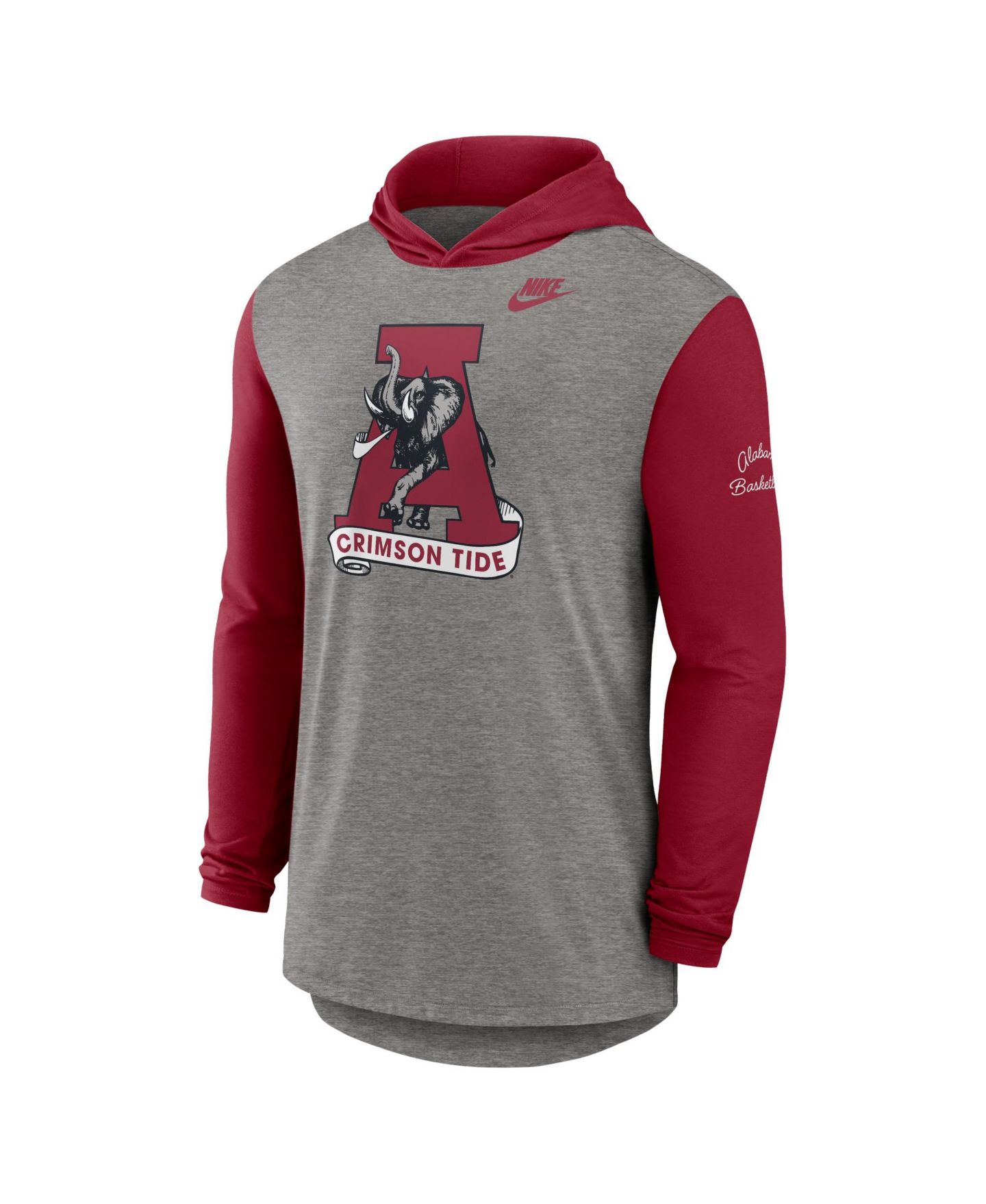 Мужская футболка Nike Heather Gray/Crimson Alabama Crimson Tide Campus Legacy Tri-Blend Long Sleeve Hooded — фото 2