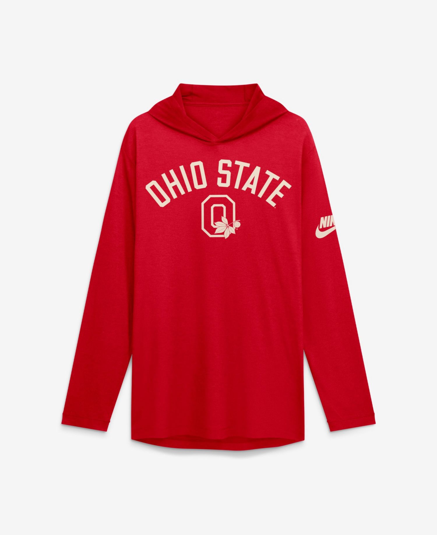 Men's Nike Scarlet Ohio State Buckeyes Legacy Arch Tri-Blend Long Sleeve Hooded T-Shirt