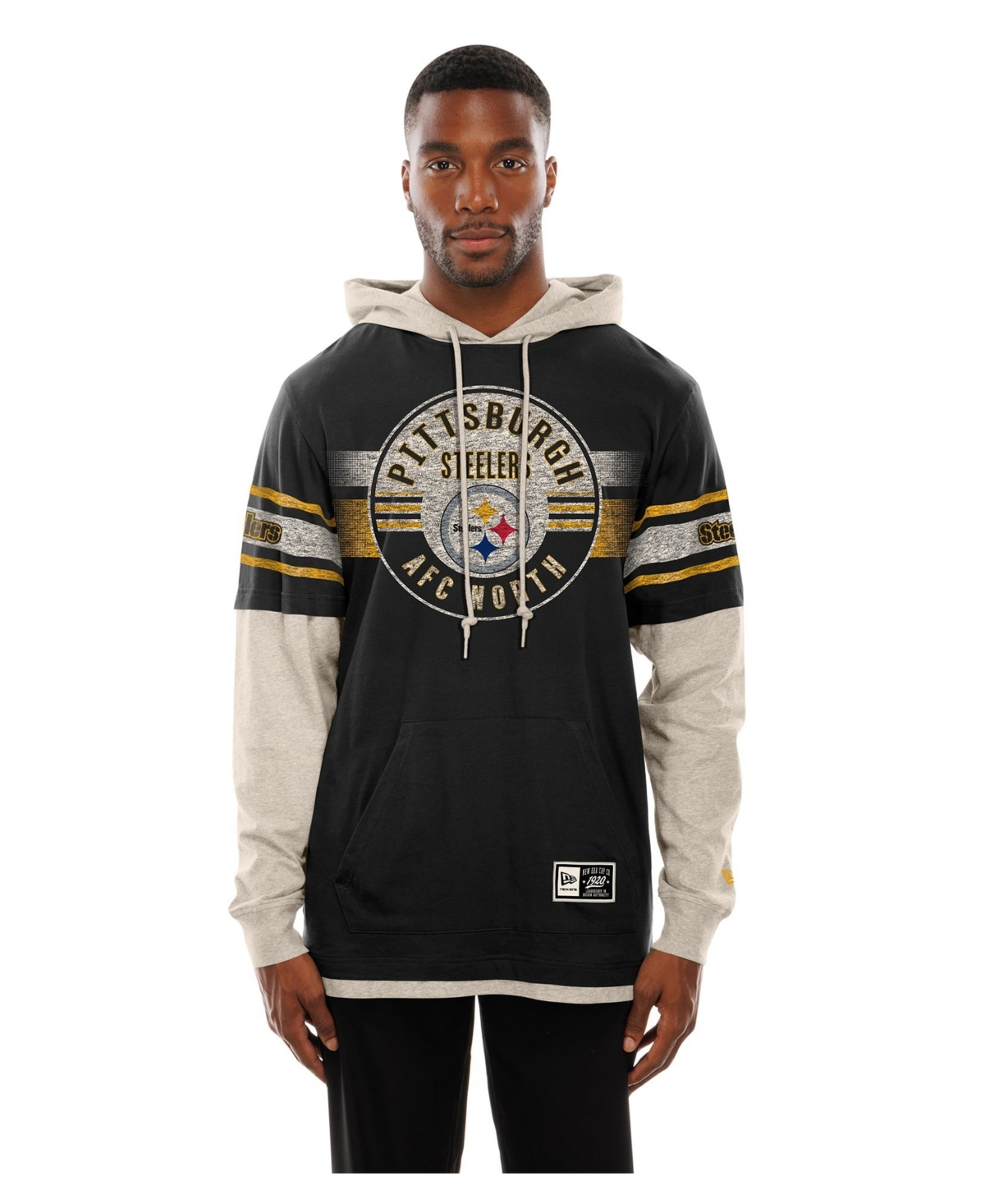 New Era Men's Black Pittsburgh Steelers Twofer Layered Long Sleeve Hooded T-Shirt