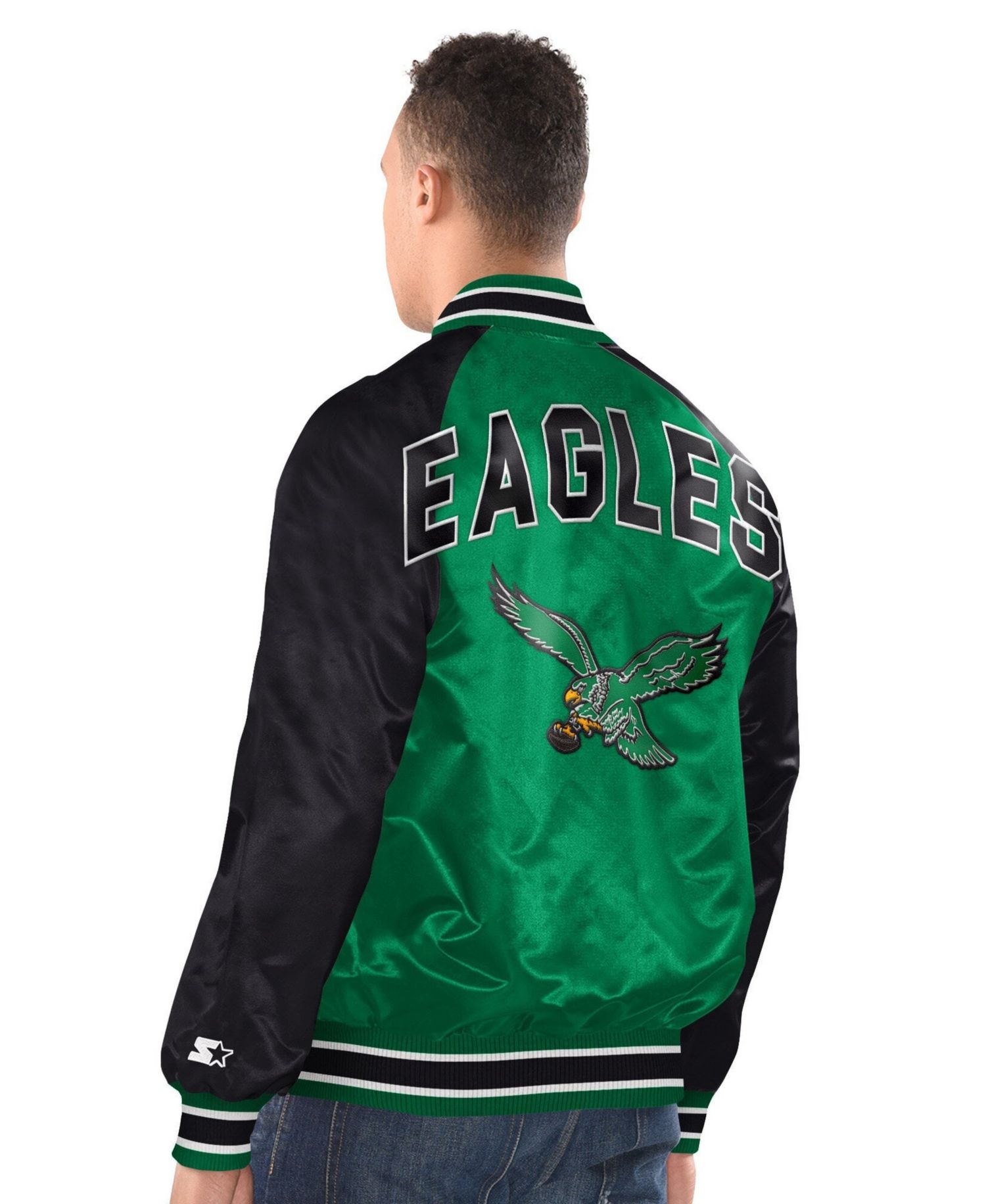 Men's Kelly Green/Black Philadelphia Eagles Inductee Raglan Full-Snap Varsity Jacket