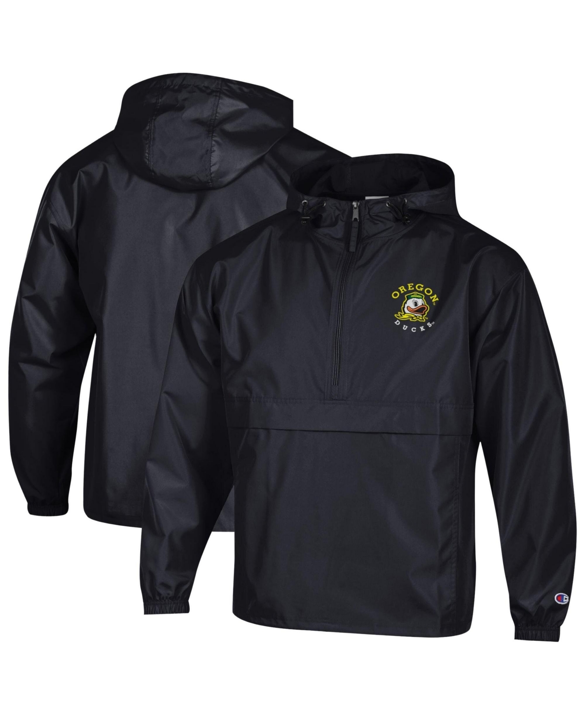 Champion Men's Black Oregon Ducks Packable Hooded Windbreaker Half-Zip Jacket