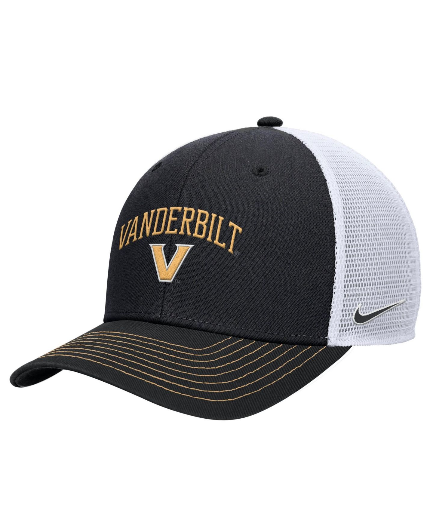 Мужская кепка Nike Black Vanderbilt Commodores Rise Adjustable Trucker Hat — фото 1