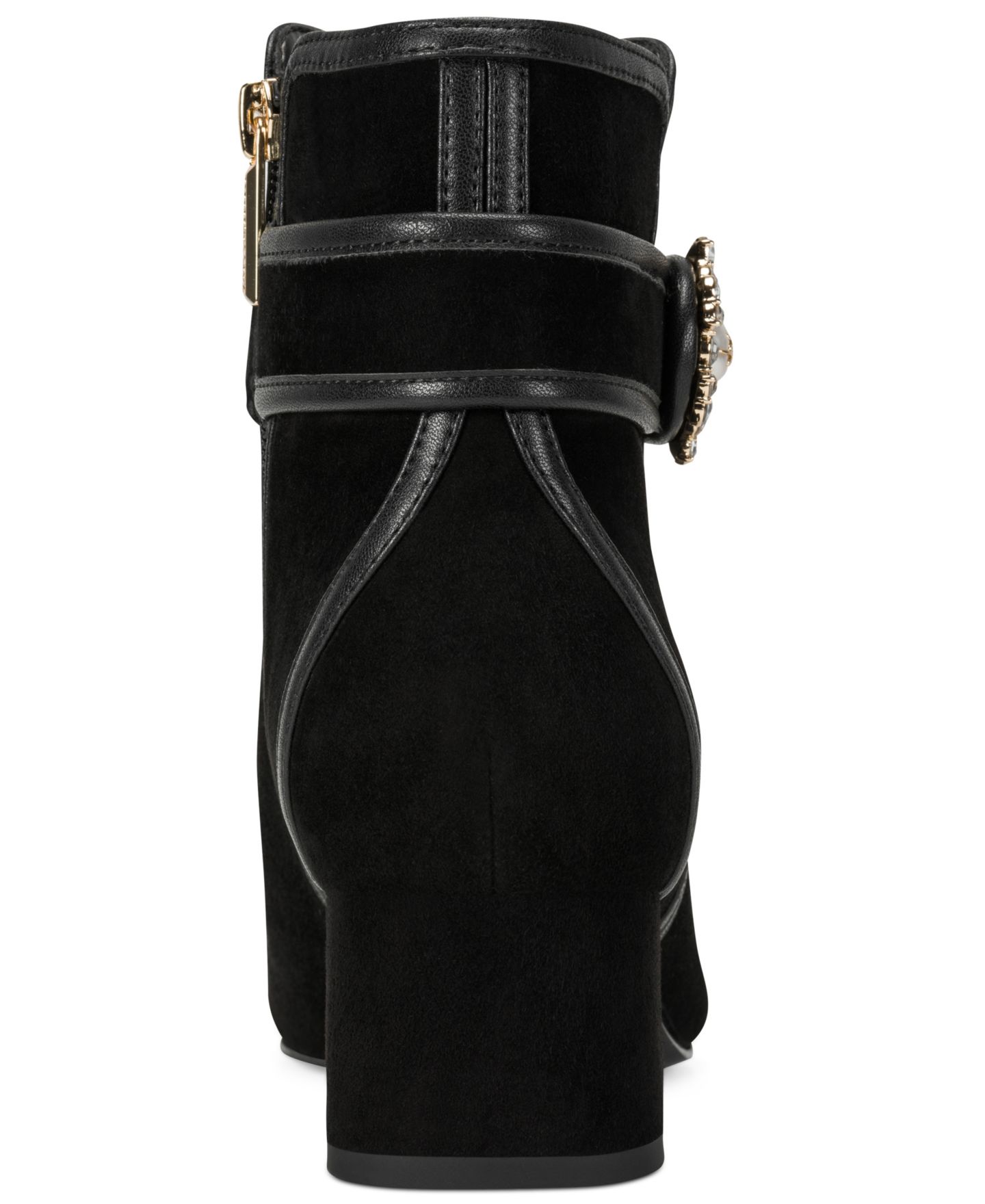 Женские ботинки KARL LAGERFELD PARIS Serafina Embellished-Buckle Block-Heel Leather Booties, цвет: Чёрный — фото 3