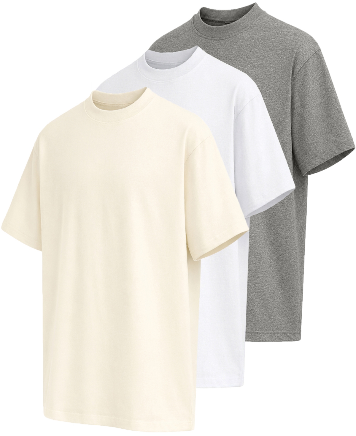 Blu Rock Men's Heavyweight Cotton Drop-shoulder T-shirt, 3-pack In Ivory White Gray
