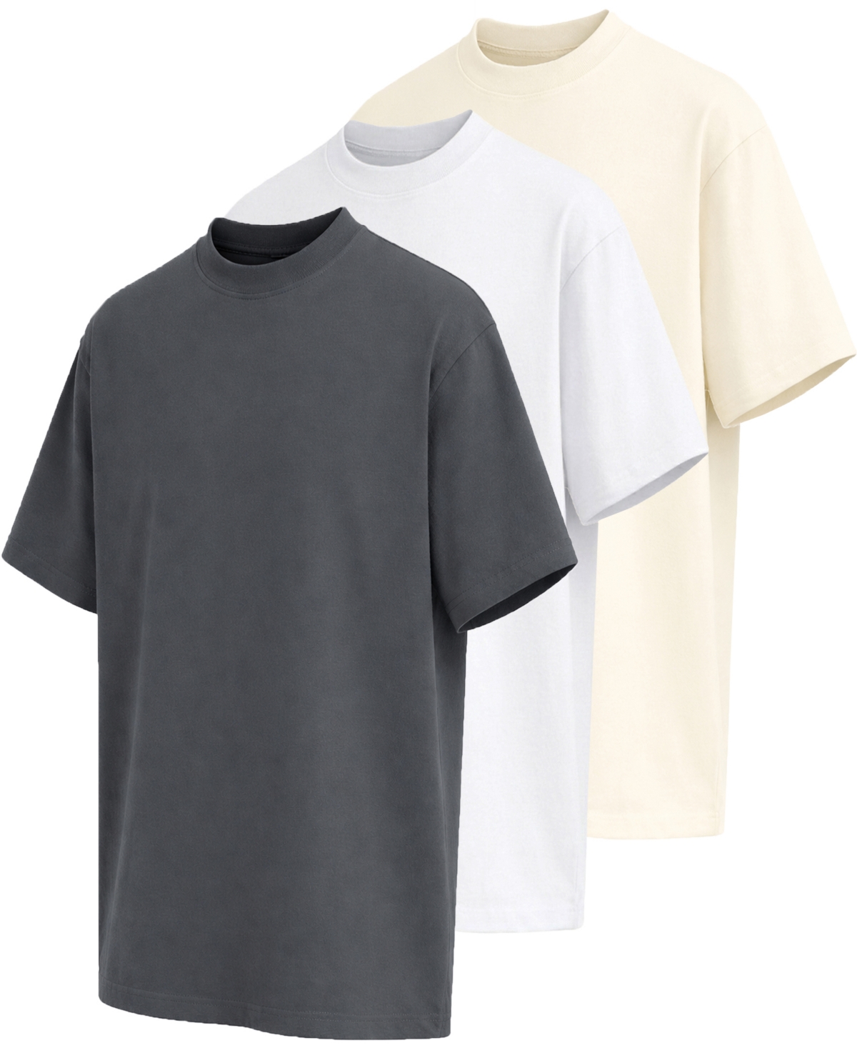 Blu Rock Men's Heavyweight Cotton Drop-shoulder T-shirt, 3-pack In Dark Gray White Ivory