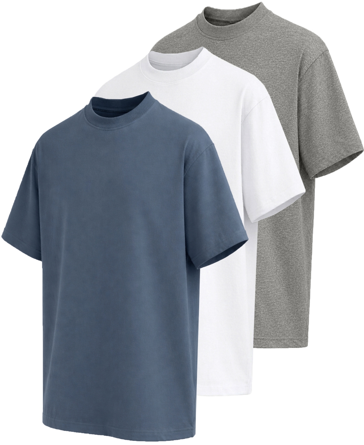 Blu Rock Men's Heavyweight Cotton Drop-shoulder T-shirt, 3-pack In Blue White Grey
