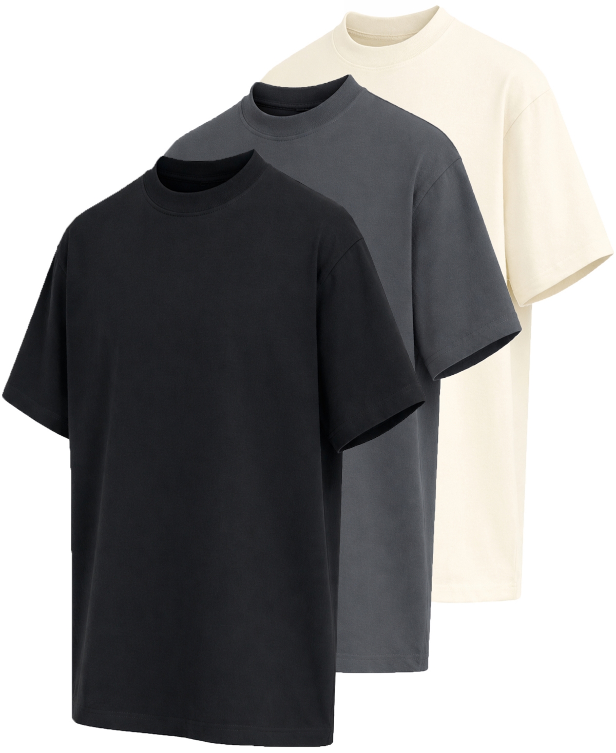Blu Rock Men's Heavyweight Cotton Drop-shoulder T-shirt, 3-pack In Black Dark Gray Ivory