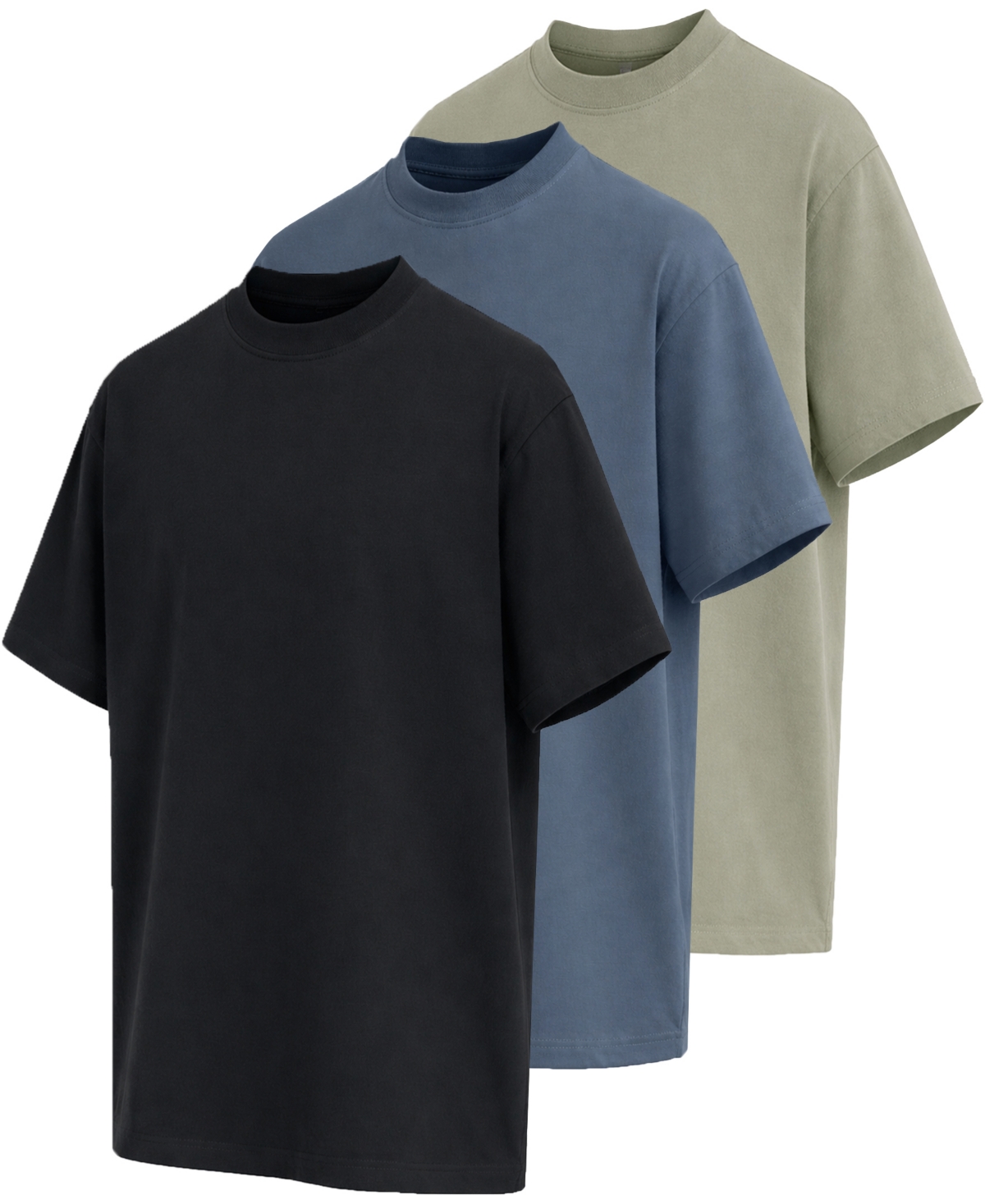 Blu Rock Men's Heavyweight Cotton Drop-shoulder T-shirt, 3-pack In Black Blue Olive
