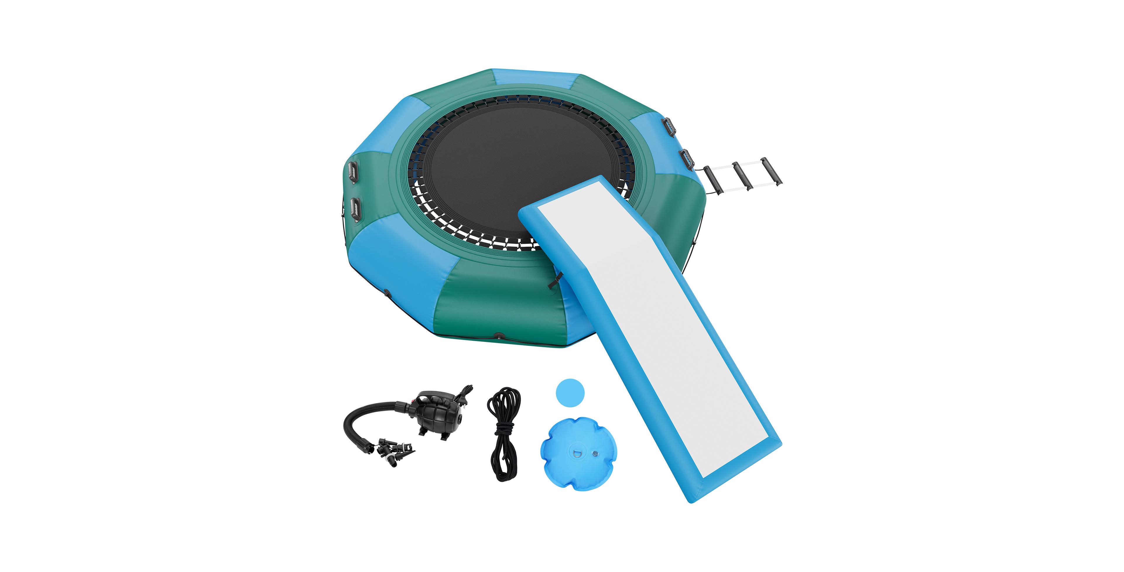 Sevorley Inflatable Water Trampoline with Slide, Floating Bounce Platform with Ladder and Air Pump