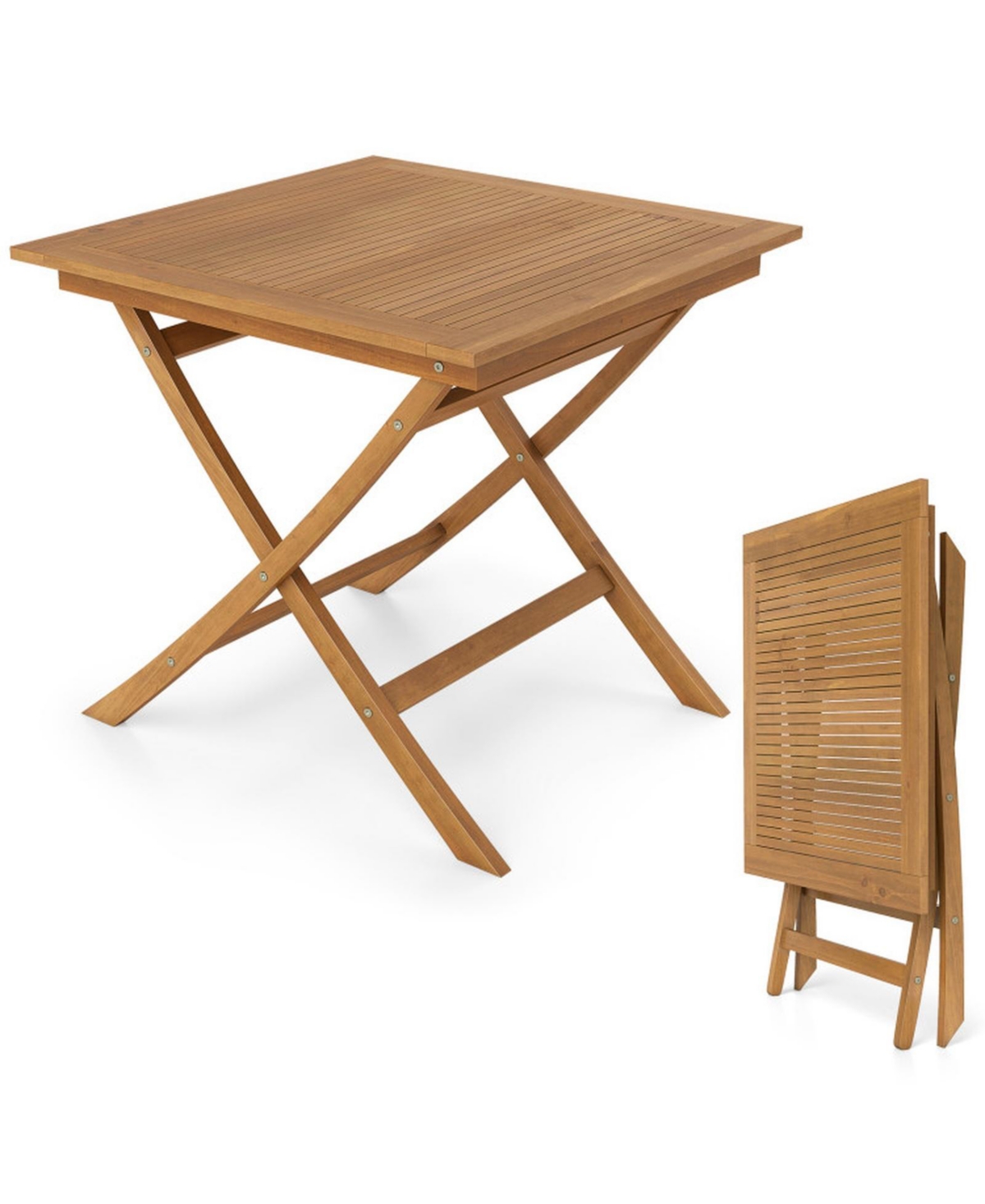 Gouun 32-Inch Square Folding Patio Dining Table for 4 with Slatted Top