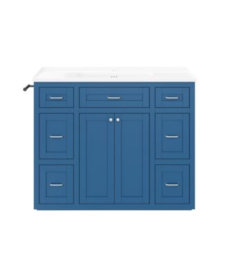48 Inch Bathroom Vanity with Ceramic Sink 6 Drawers Center Flip Out Drawer Soft Close Double Doors Reversible Towel Rack Silver Handles