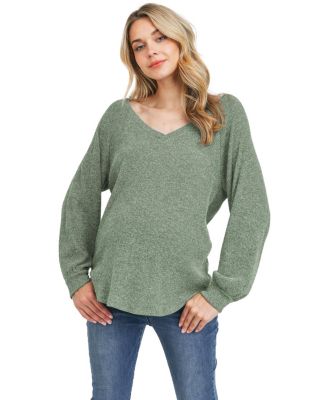 Maternity Lightweight Ribbed-Knit V-Neck Pullover Sweater