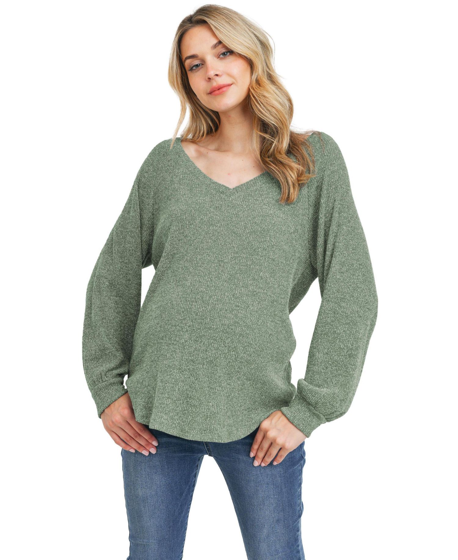 Maternity Lightweight Ribbed-Knit V-Neck Pullover Sweater