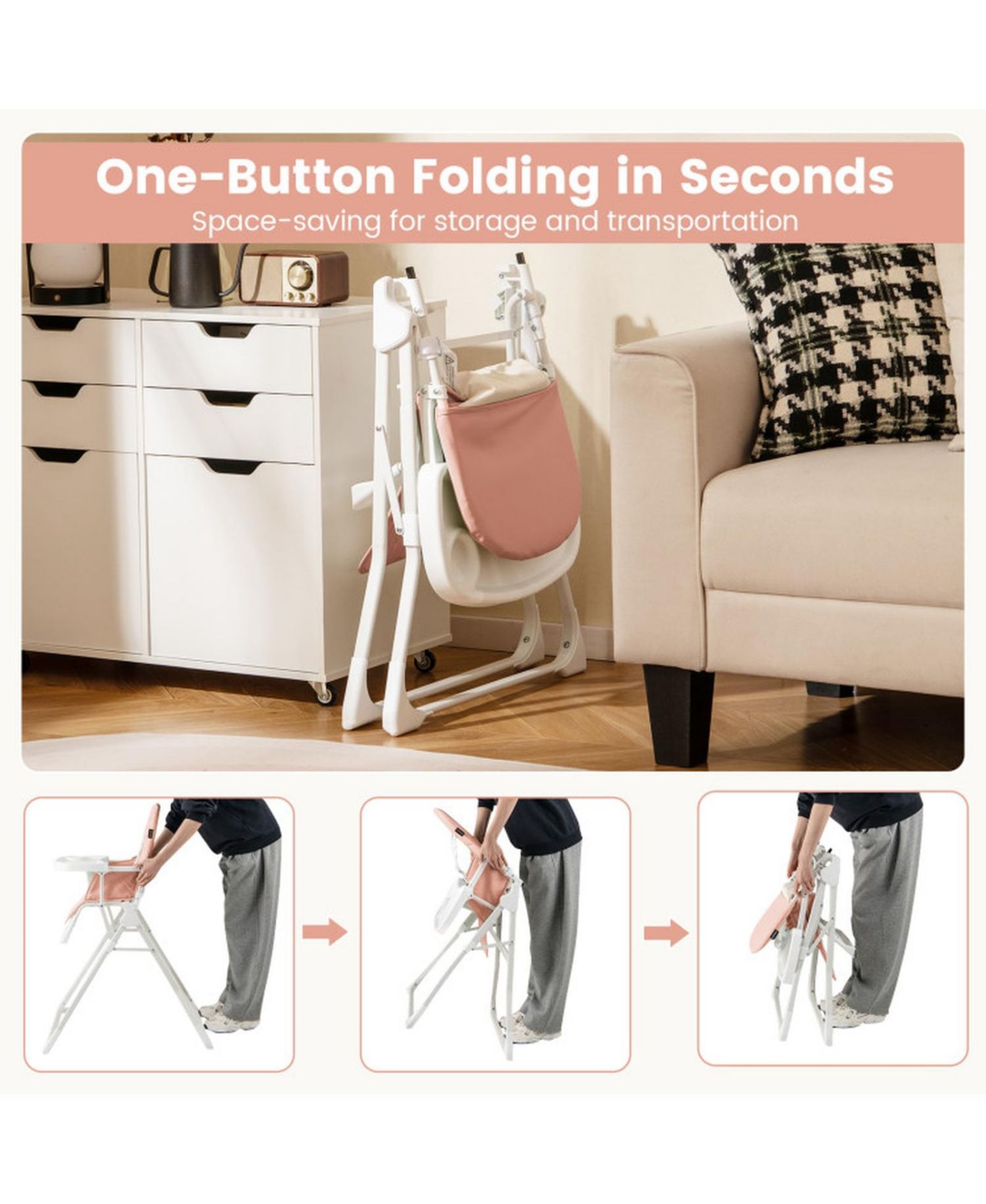Foldable 5-Point Harness High Chair