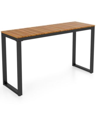 51-Inch Outdoor Console Table with Slatted Wood Top and Metal Frame