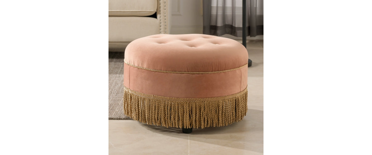 Flynama 24 Inch Round Ottoman Accent Ottoman with Trim and Buttoned Seat